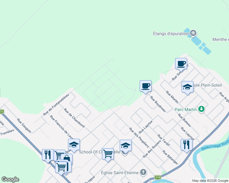 map of restaurants, bars, coffee shops, grocery stores, and more near 2894 Rue du Havre in Levis