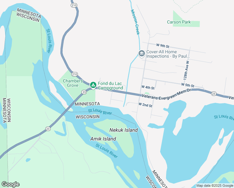 map of restaurants, bars, coffee shops, grocery stores, and more near 13214 Minnesota 23 in Duluth
