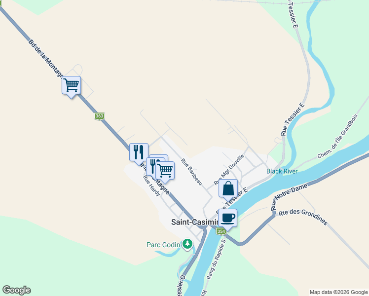 map of restaurants, bars, coffee shops, grocery stores, and more near 245 Rue des Moissons in Saint-Casimir