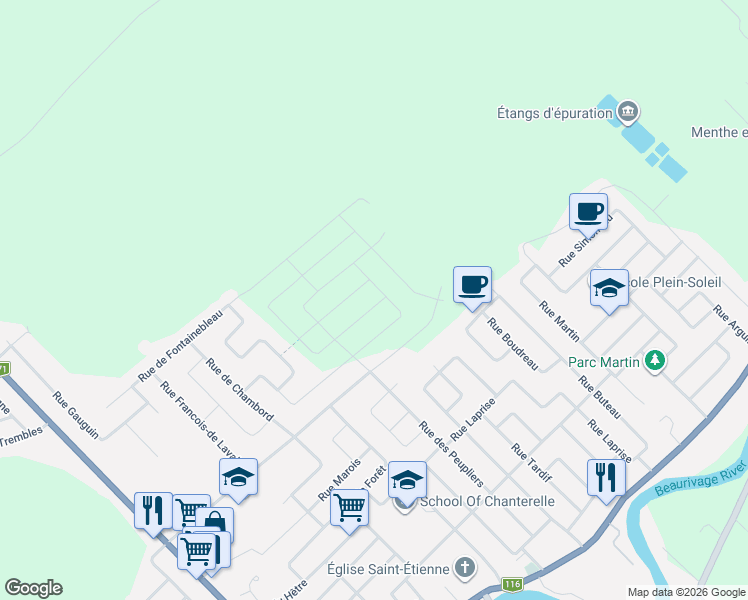 map of restaurants, bars, coffee shops, grocery stores, and more near 2894 Rue du Havre in Levis