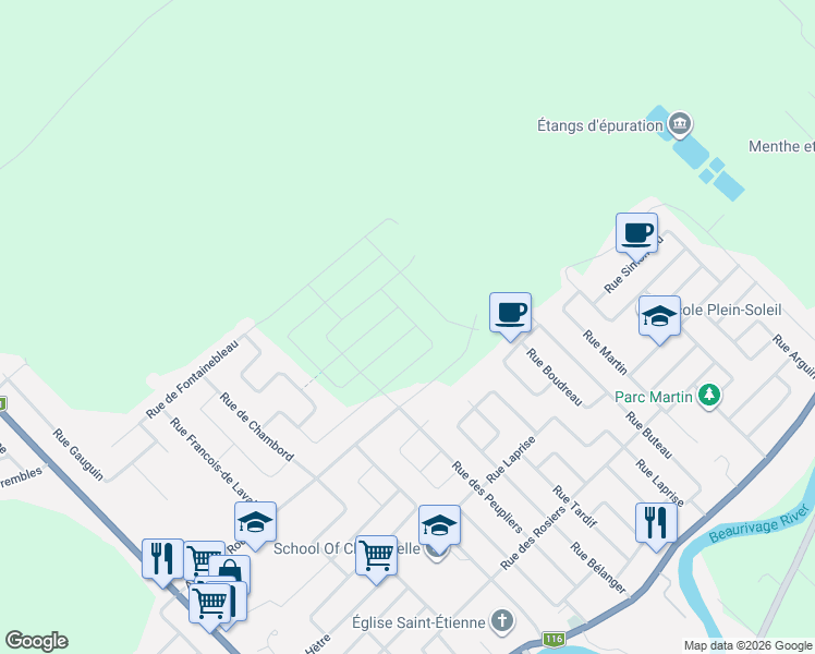 map of restaurants, bars, coffee shops, grocery stores, and more near 2898 Rue du Havre in Levis