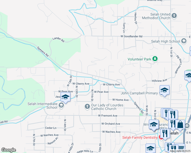 map of restaurants, bars, coffee shops, grocery stores, and more near 1006b Speyers Road in Selah