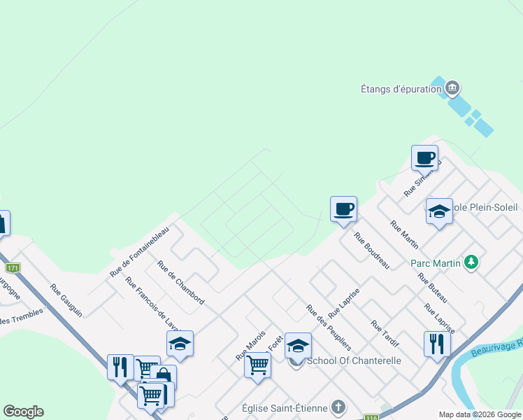 map of restaurants, bars, coffee shops, grocery stores, and more near 3006 Rue de la Céramique in Levis