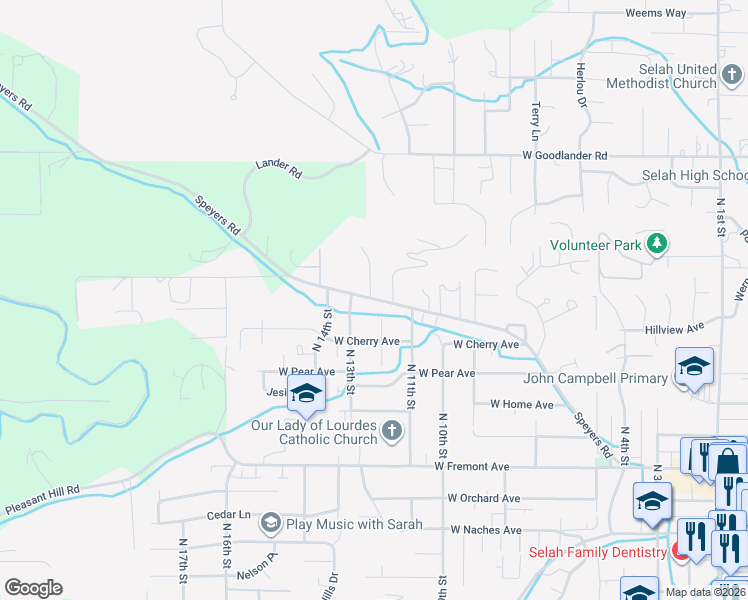 map of restaurants, bars, coffee shops, grocery stores, and more near 1210 Speyers Road in Selah