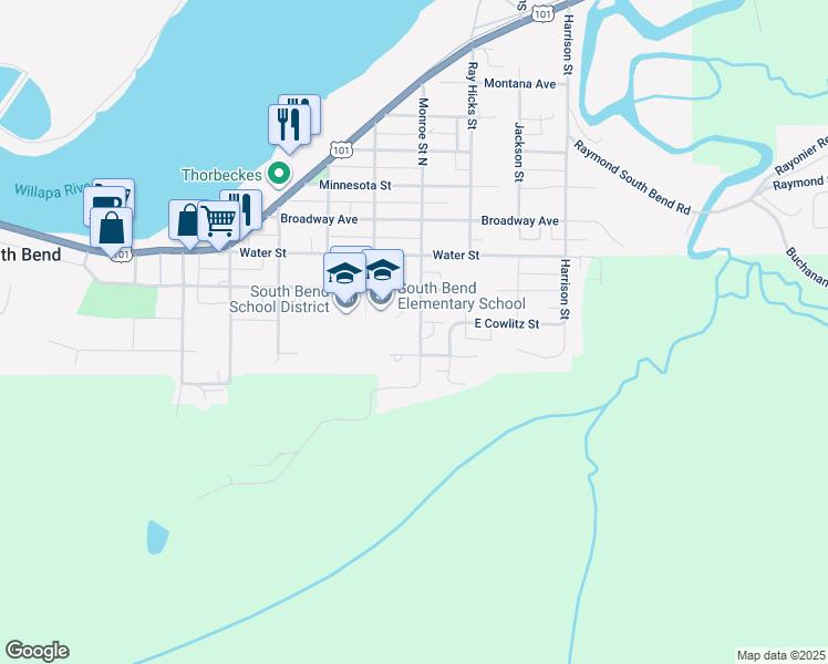 map of restaurants, bars, coffee shops, grocery stores, and more near 304 Monroe Street South in South Bend