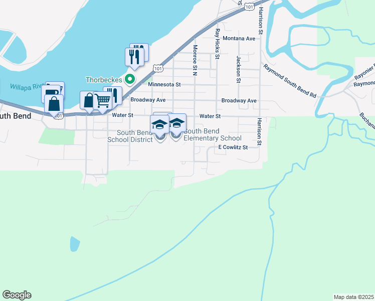 map of restaurants, bars, coffee shops, grocery stores, and more near 304 Monroe Street South in South Bend