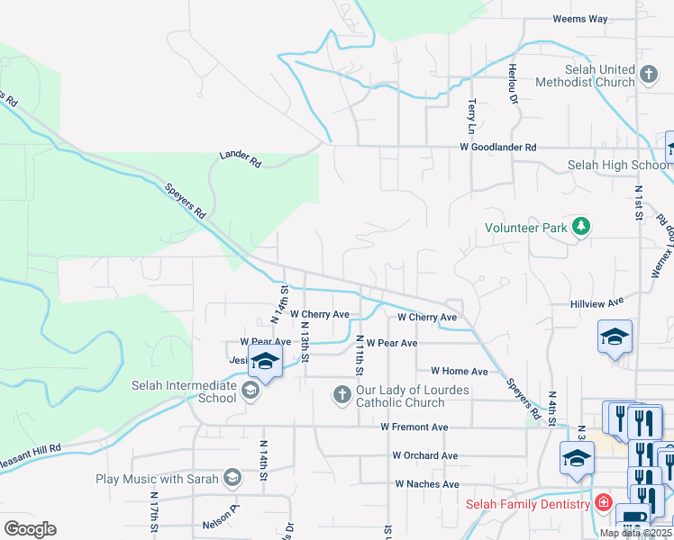 map of restaurants, bars, coffee shops, grocery stores, and more near 605 North 12th Street in Selah