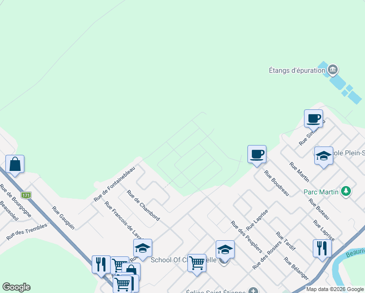 map of restaurants, bars, coffee shops, grocery stores, and more near 2692 Rue du Havre in Lã©Vis