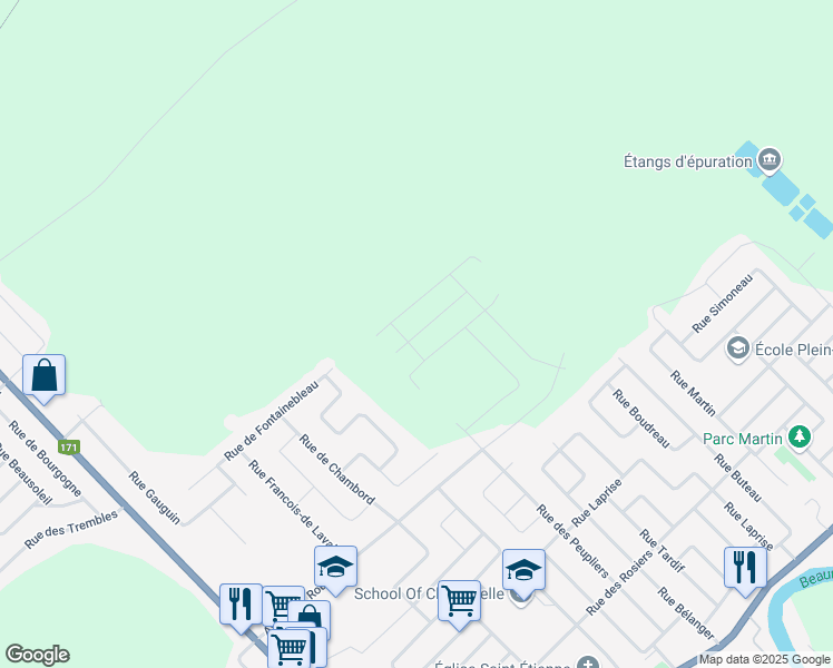 map of restaurants, bars, coffee shops, grocery stores, and more near Rue du Havre in Levis