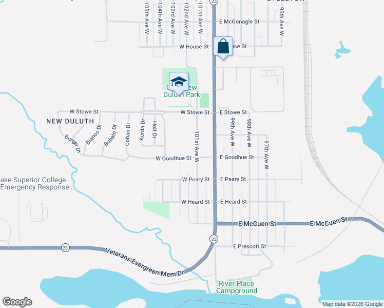 map of restaurants, bars, coffee shops, grocery stores, and more near 520 101st Avenue West in Duluth