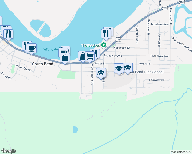 map of restaurants, bars, coffee shops, grocery stores, and more near 206 Adams Street South in South Bend