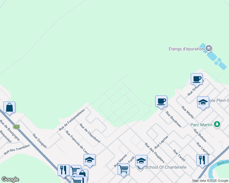 map of restaurants, bars, coffee shops, grocery stores, and more near 2688 Rue du Havre in Lã©Vis