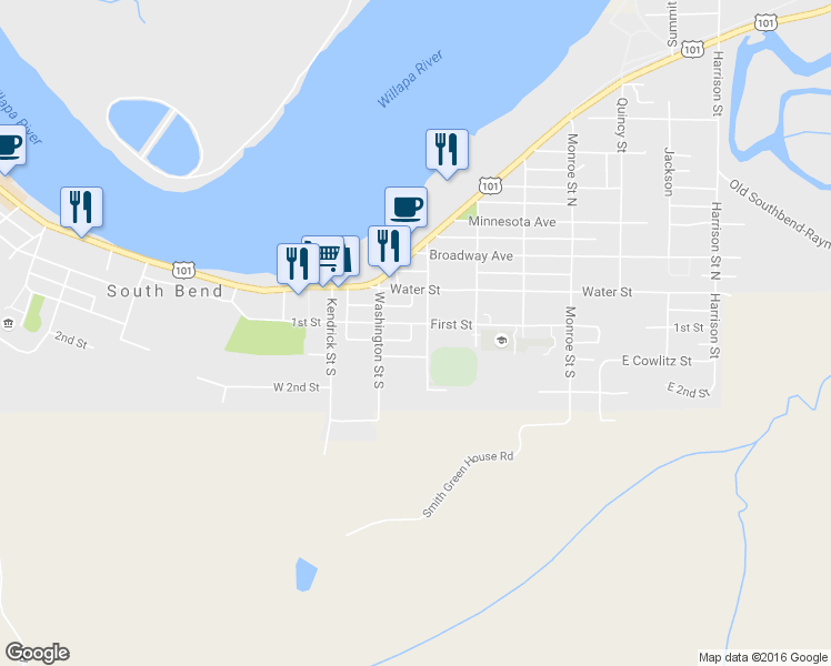 map of restaurants, bars, coffee shops, grocery stores, and more near 206 Adams Street South in South Bend