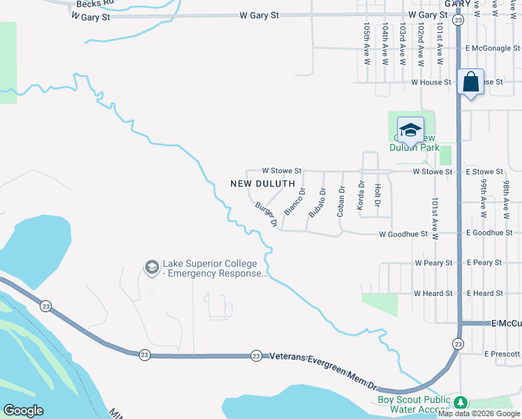 map of restaurants, bars, coffee shops, grocery stores, and more near 33-39 Burger Dr in Duluth