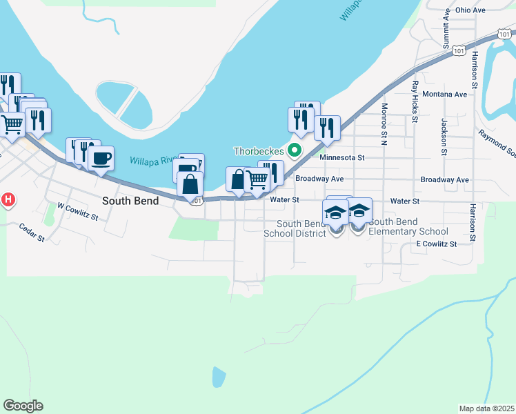 map of restaurants, bars, coffee shops, grocery stores, and more near 206 Water Street in South Bend