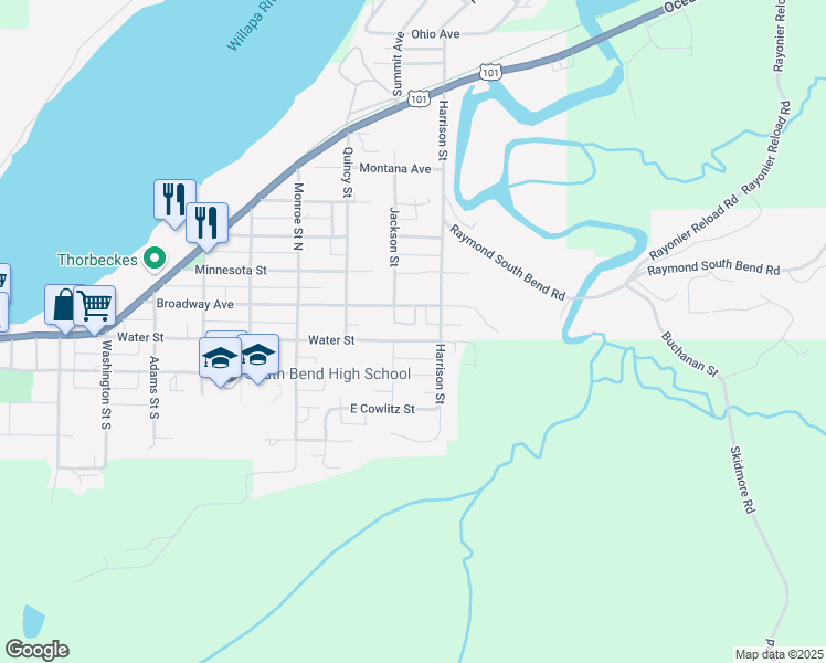 map of restaurants, bars, coffee shops, grocery stores, and more near 817 Water Street in Raymond