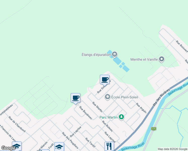map of restaurants, bars, coffee shops, grocery stores, and more near 361 Rue René-Richard in Lévis