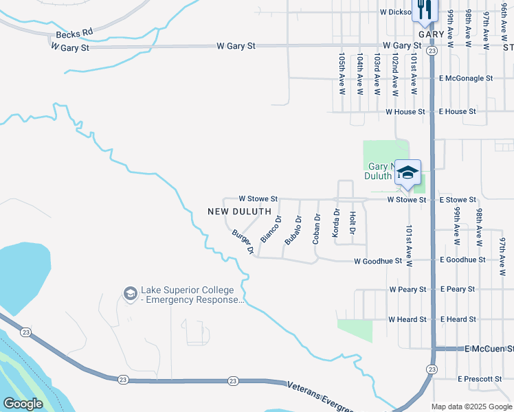 map of restaurants, bars, coffee shops, grocery stores, and more near in Duluth