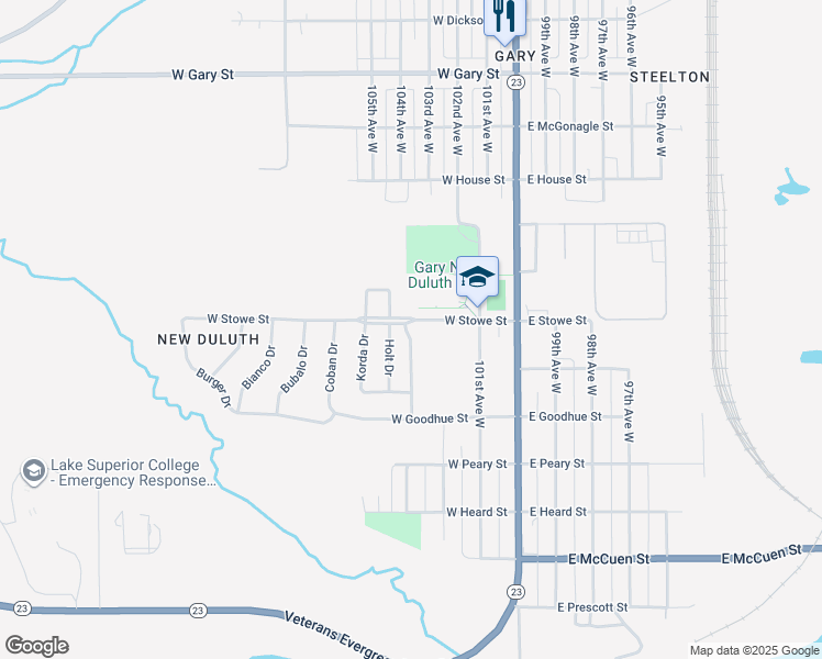 map of restaurants, bars, coffee shops, grocery stores, and more near 24 Griak Drive in Duluth