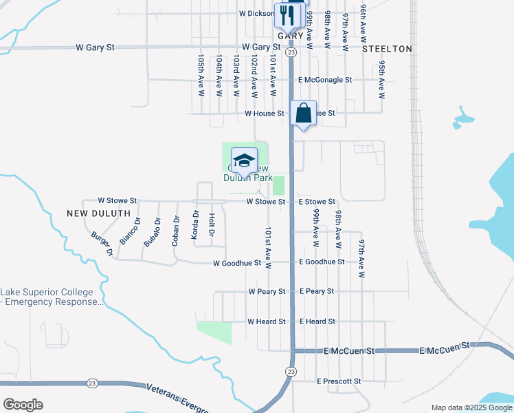 map of restaurants, bars, coffee shops, grocery stores, and more near 619 102nd Avenue West in Duluth