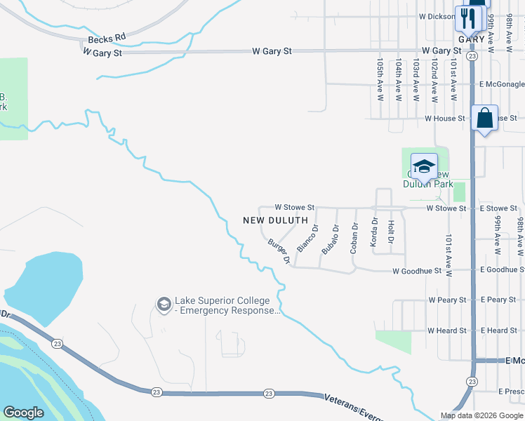 map of restaurants, bars, coffee shops, grocery stores, and more near 2-38 Burger Drive in Duluth
