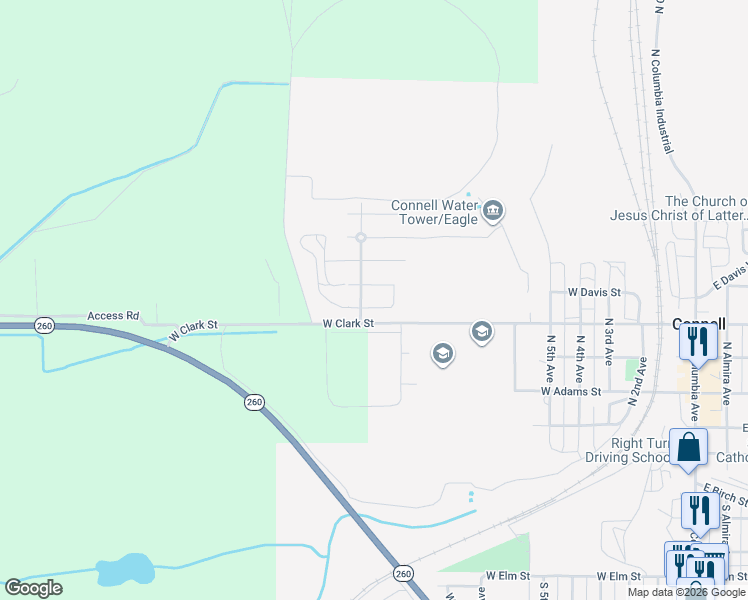 map of restaurants, bars, coffee shops, grocery stores, and more near 1130 West Clark Street in Connell