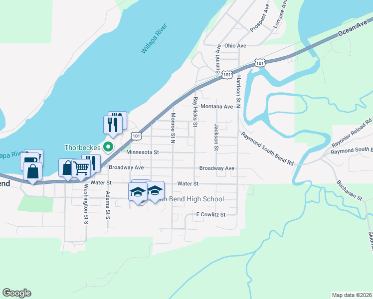 map of restaurants, bars, coffee shops, grocery stores, and more near 621 Minnesota Street in Raymond