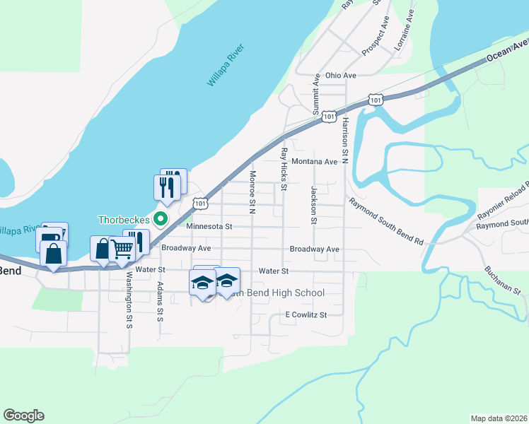 map of restaurants, bars, coffee shops, grocery stores, and more near 621 Minnesota Street in Raymond