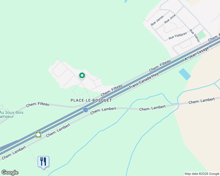 map of restaurants, bars, coffee shops, grocery stores, and more near 1614 Chemin Filteau in Lévis