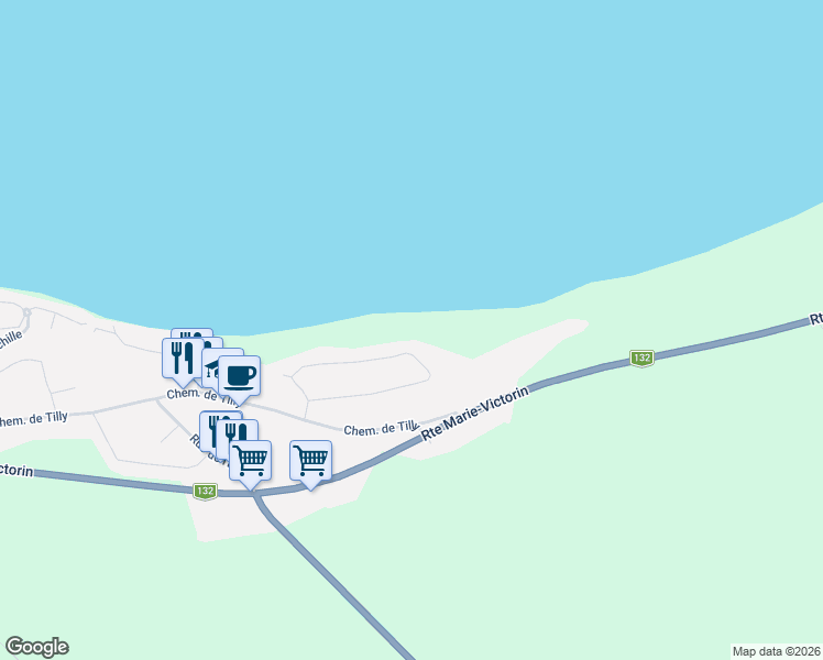 map of restaurants, bars, coffee shops, grocery stores, and more near Rue Du Fleuve in Saint-Antoine-de-Tilly