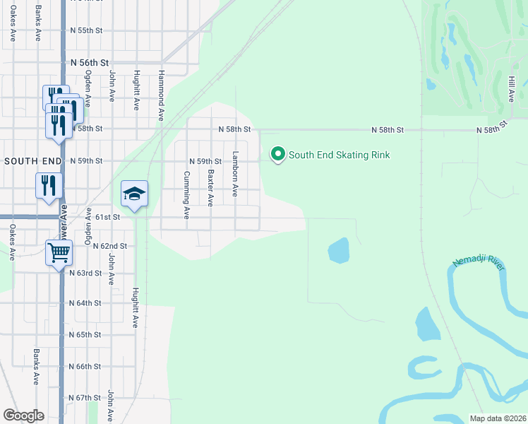 map of restaurants, bars, coffee shops, grocery stores, and more near 6013 Weeks Avenue in Superior
