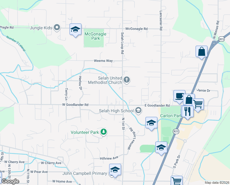 map of restaurants, bars, coffee shops, grocery stores, and more near 1000 Selah Loop Rd in Selah