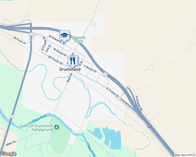 map of restaurants, bars, coffee shops, grocery stores, and more near Rennie Alley in Drummond