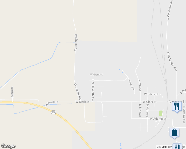 map of restaurants, bars, coffee shops, grocery stores, and more near West Grant Street in Connell