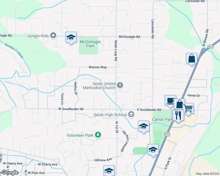 map of restaurants, bars, coffee shops, grocery stores, and more near 1160 Selah Loop Rd in Selah