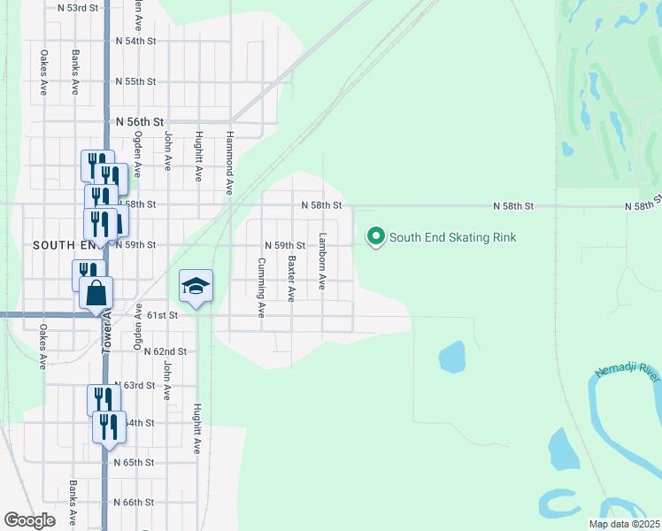 map of restaurants, bars, coffee shops, grocery stores, and more near 5901 Lamborn Avenue in Superior