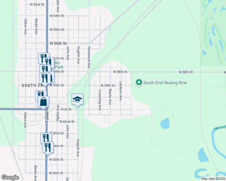 map of restaurants, bars, coffee shops, grocery stores, and more near 5901 Baxter Avenue in Superior