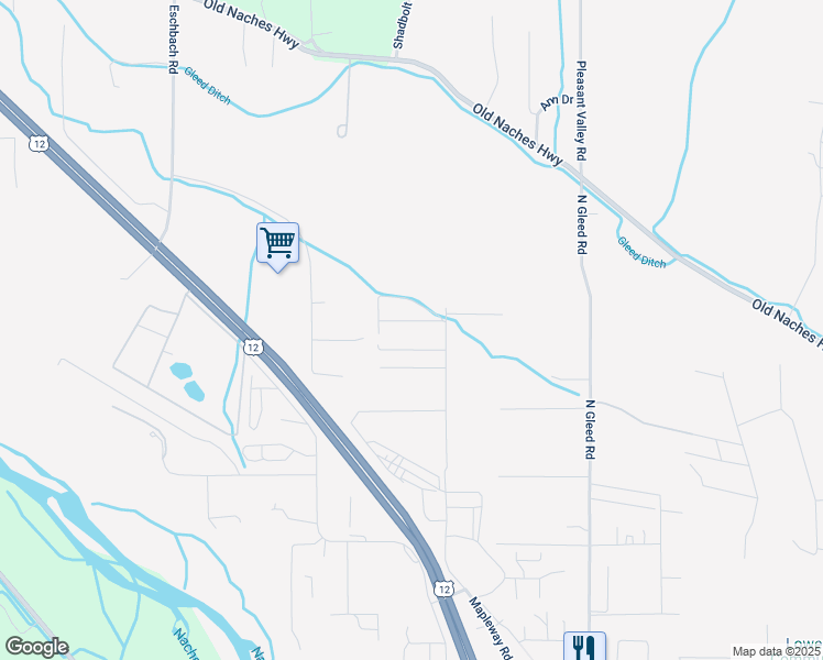map of restaurants, bars, coffee shops, grocery stores, and more near 500 Hall Road in Yakima