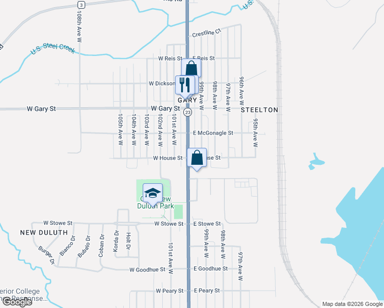 map of restaurants, bars, coffee shops, grocery stores, and more near 1106 Commonwealth Avenue in Duluth