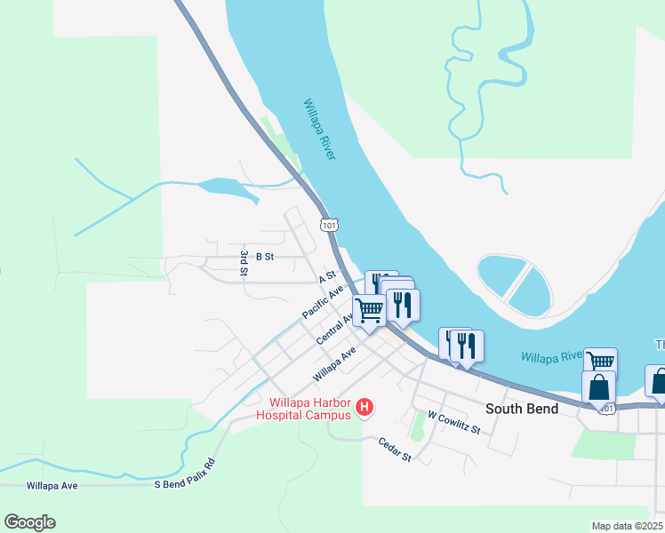 map of restaurants, bars, coffee shops, grocery stores, and more near 105 A Street in South Bend