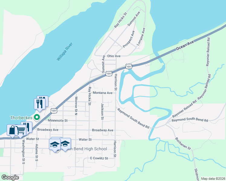 map of restaurants, bars, coffee shops, grocery stores, and more near 803 Montana Avenue in Raymond