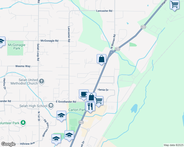 map of restaurants, bars, coffee shops, grocery stores, and more near 1130 North Wenas Road in Selah