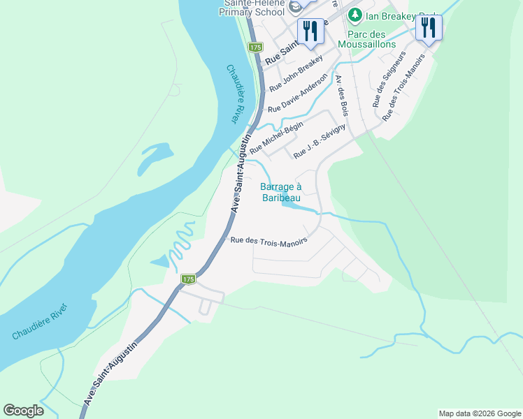 map of restaurants, bars, coffee shops, grocery stores, and more near 3730 Avenue Saint-Augustin in Lévis
