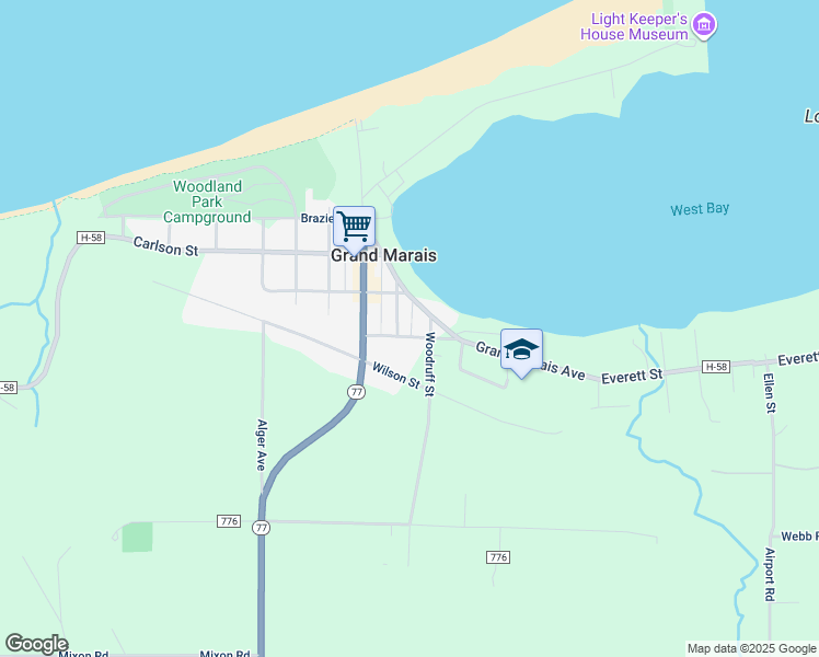 map of restaurants, bars, coffee shops, grocery stores, and more near e21815 Grand Marais Avenue in Grand Marais