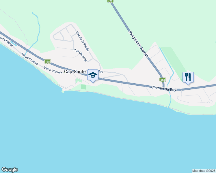 map of restaurants, bars, coffee shops, grocery stores, and more near 275 Route 138 in Cap-Santé
