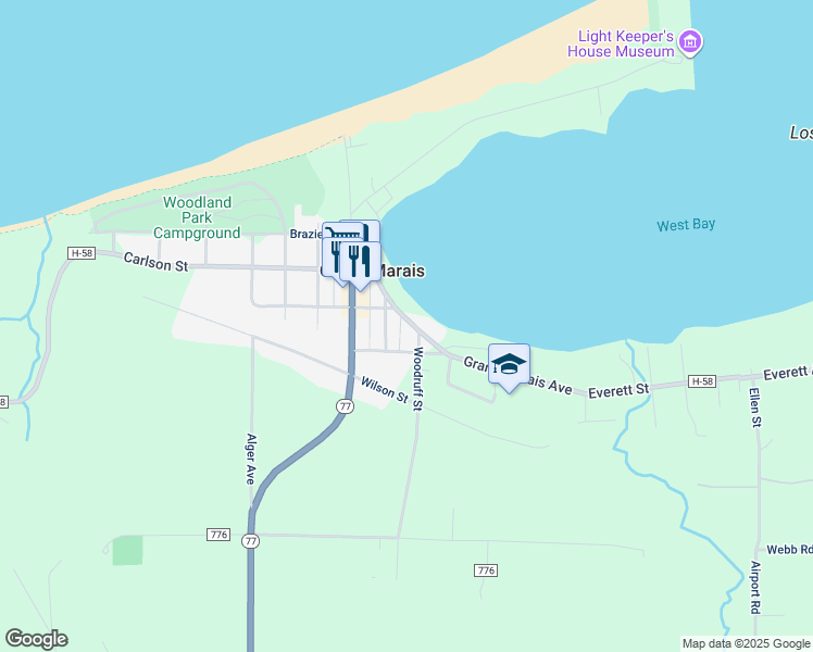 map of restaurants, bars, coffee shops, grocery stores, and more near E21815 Grand Marais Avenue in Grand Marais