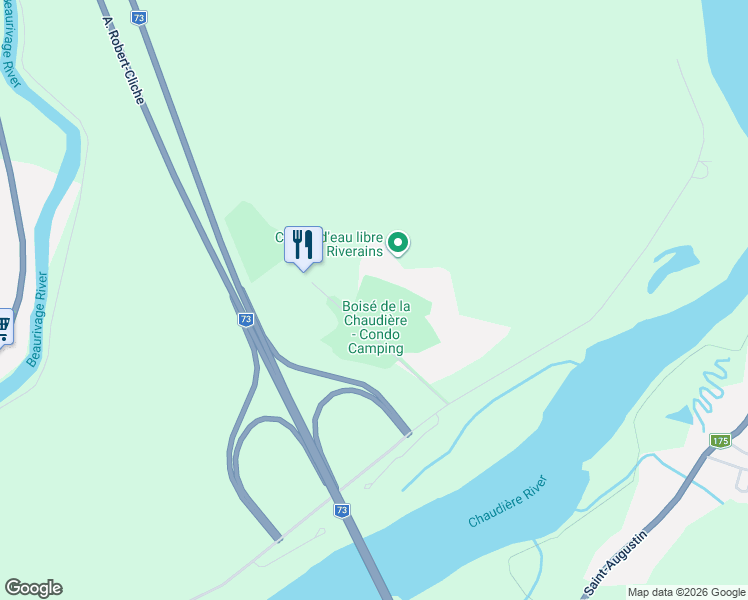 map of restaurants, bars, coffee shops, grocery stores, and more near 264 Chemin Saint-Grégoire in Lévis