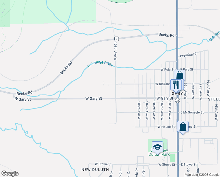 map of restaurants, bars, coffee shops, grocery stores, and more near 820 West Dickson Street in Duluth