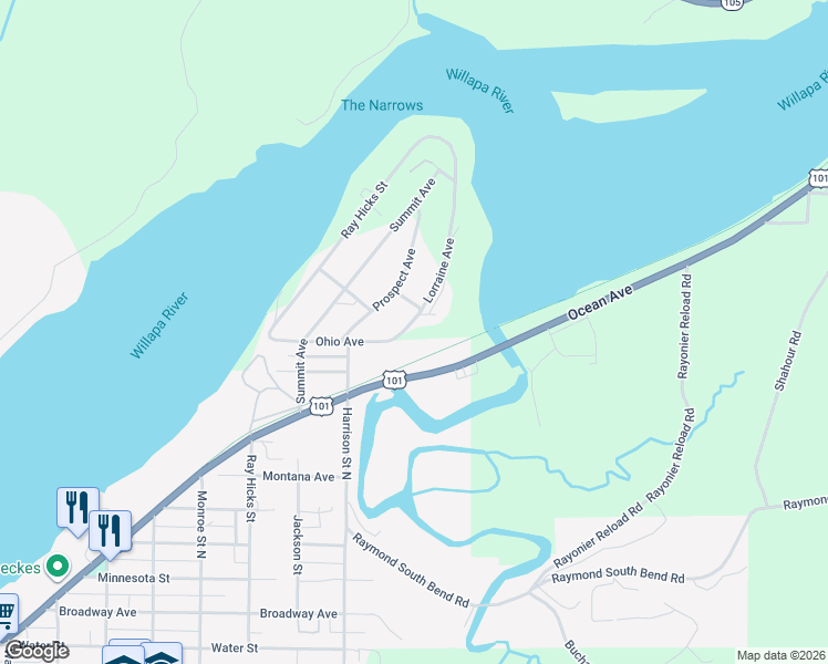 map of restaurants, bars, coffee shops, grocery stores, and more near 1016 Virginia Street in Raymond