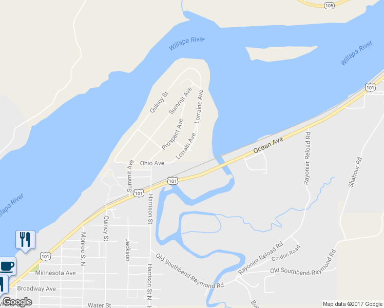 map of restaurants, bars, coffee shops, grocery stores, and more near 1016 Virginia Street in Raymond